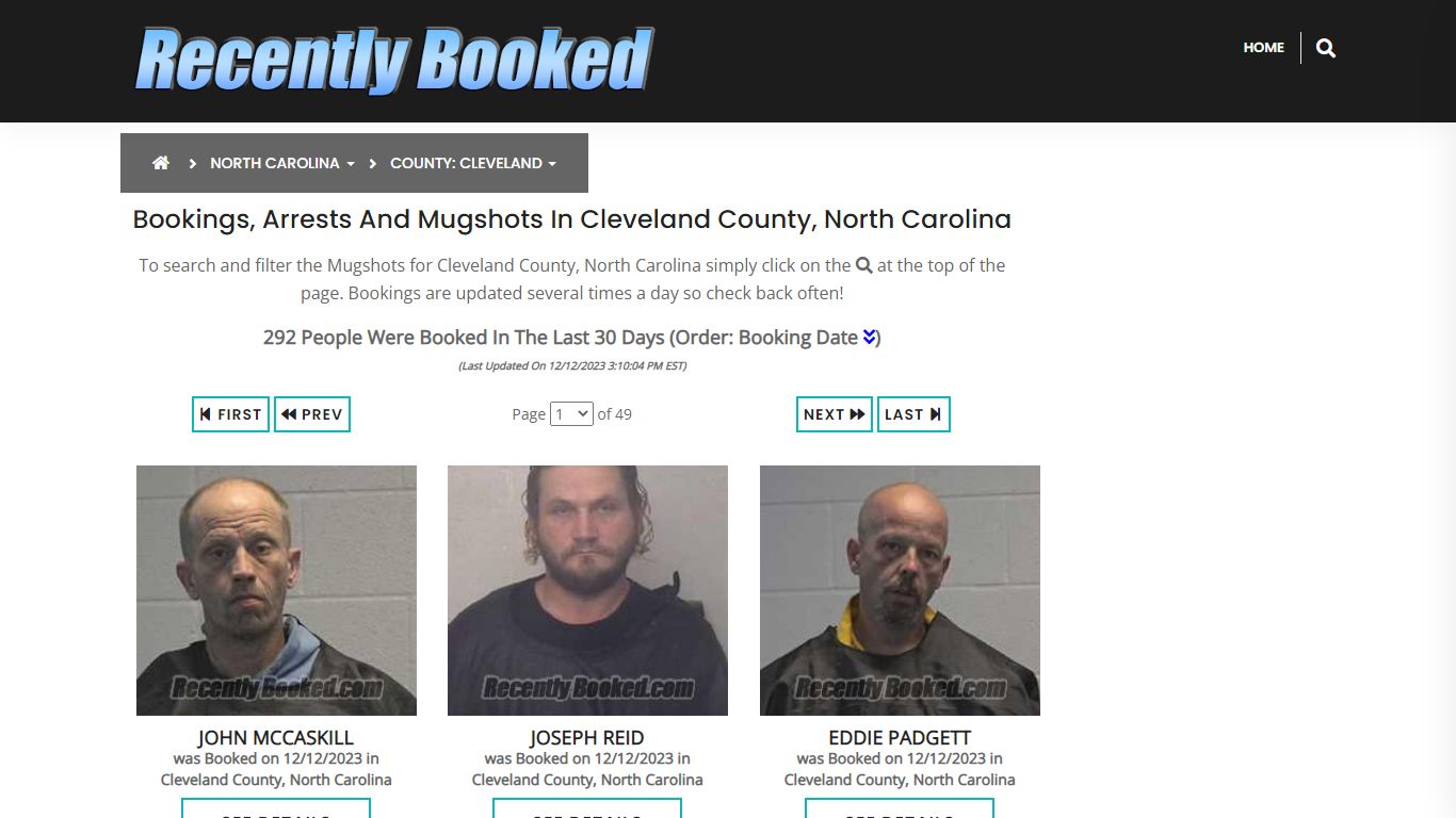 Bookings, Arrests and Mugshots in Cleveland County, North Carolina